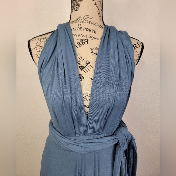 Lulu's Maxi Dress Large Tricks Of the trade Slate Blue Jersey Convertible - Picture 2 of 8